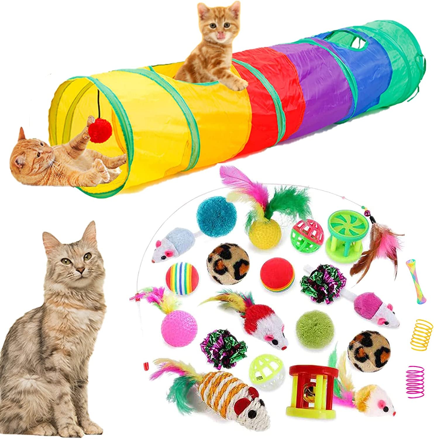 32-teiliges interaktives Katzenspielzeug-Set — Tunnel, Angel, Bälle & mehr