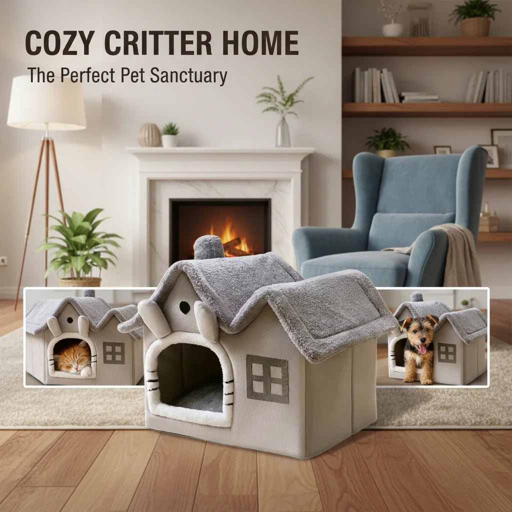 Foldable Winter Pet House — Warm Double-Roof Bed for Small Pets – Small Pet Supplies