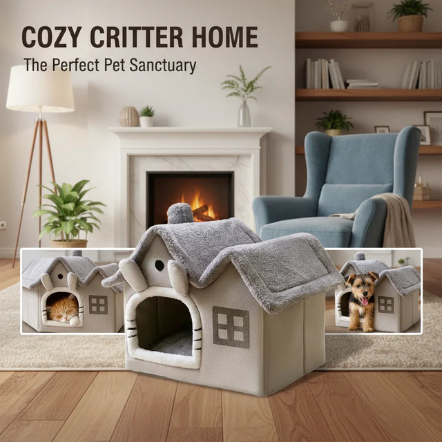 Foldable Winter Pet House — Warm Double-Roof Bed for Small Pets