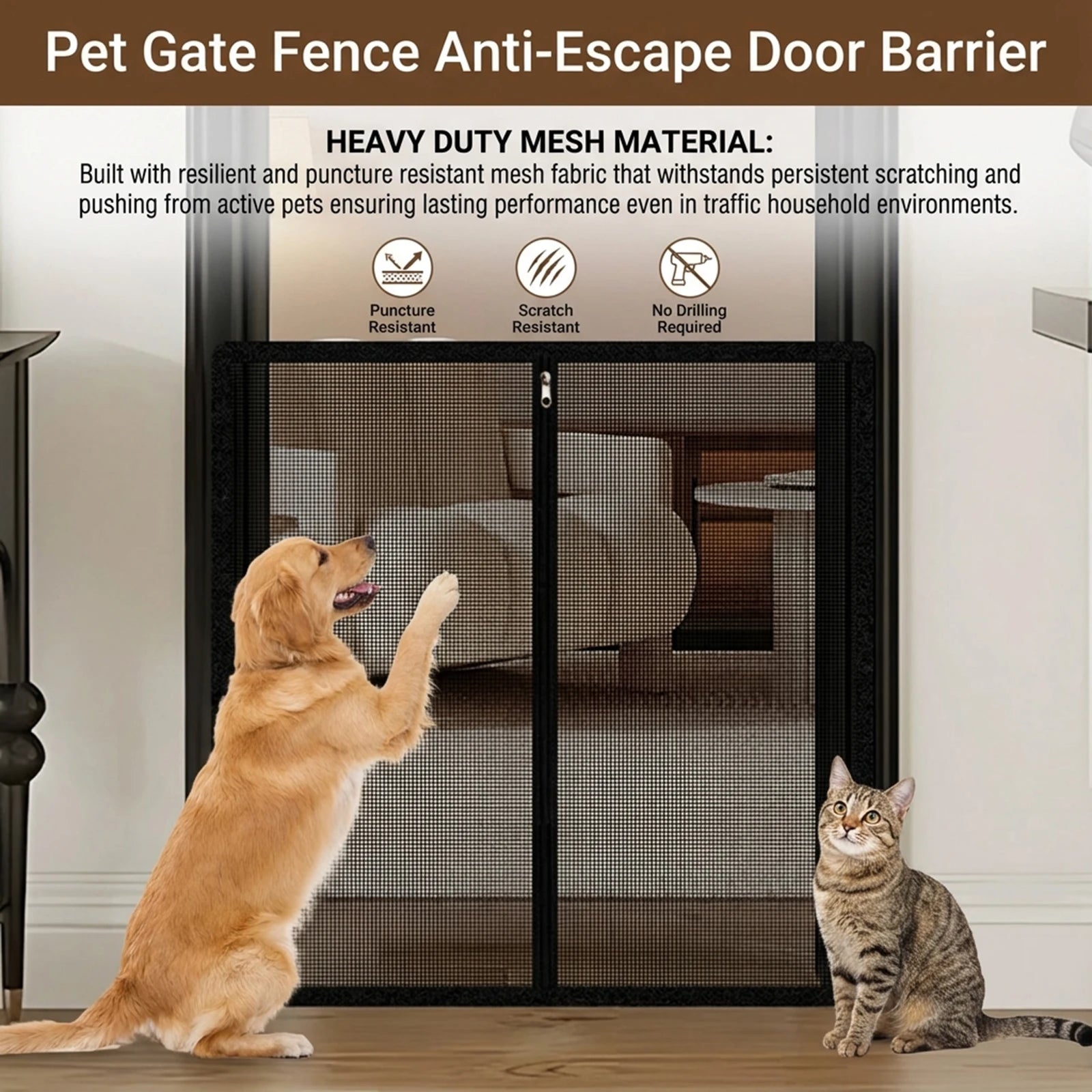 No-Drill Mesh Pet Gate — Anti-Escape Door & Stair Barrier – alternate view 3 of 8