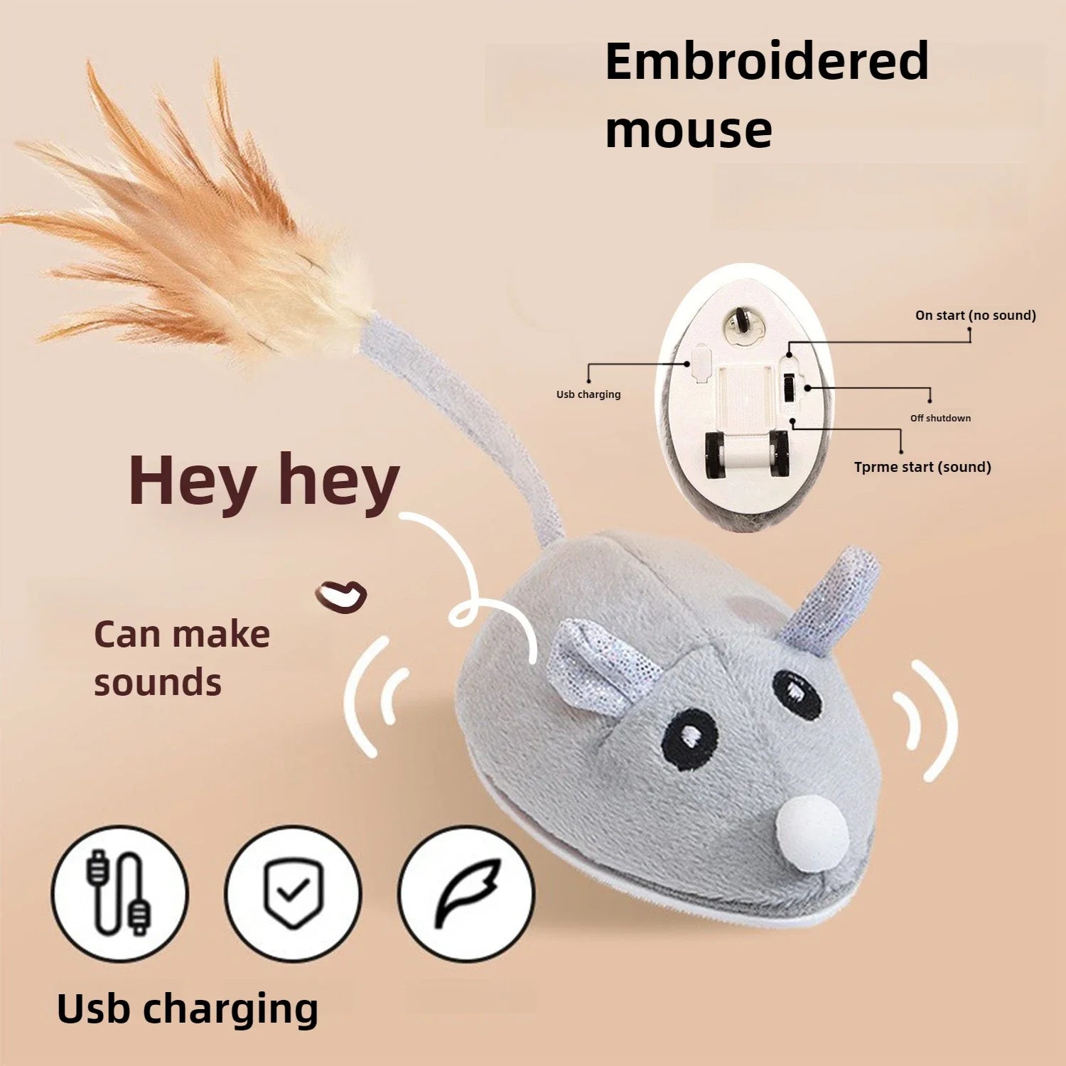 USB Rechargeable Automatic Mouse Cat Toy with Sound – alternate view 7 of 7