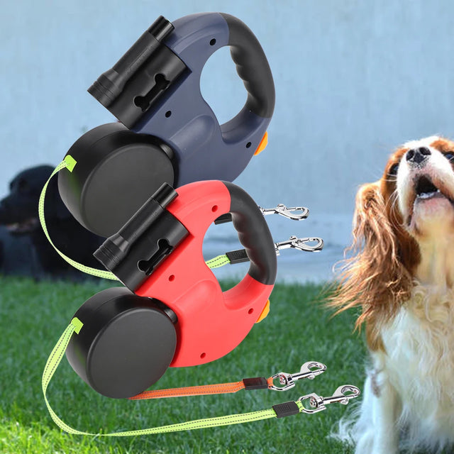 LED Işıklı Geri Çekilebilir Köpek Tasması — Çift Tutma Saplı