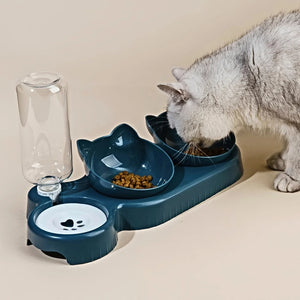 3-in-1 Tilted Pet Bowl Set with Gravity Water Feeder