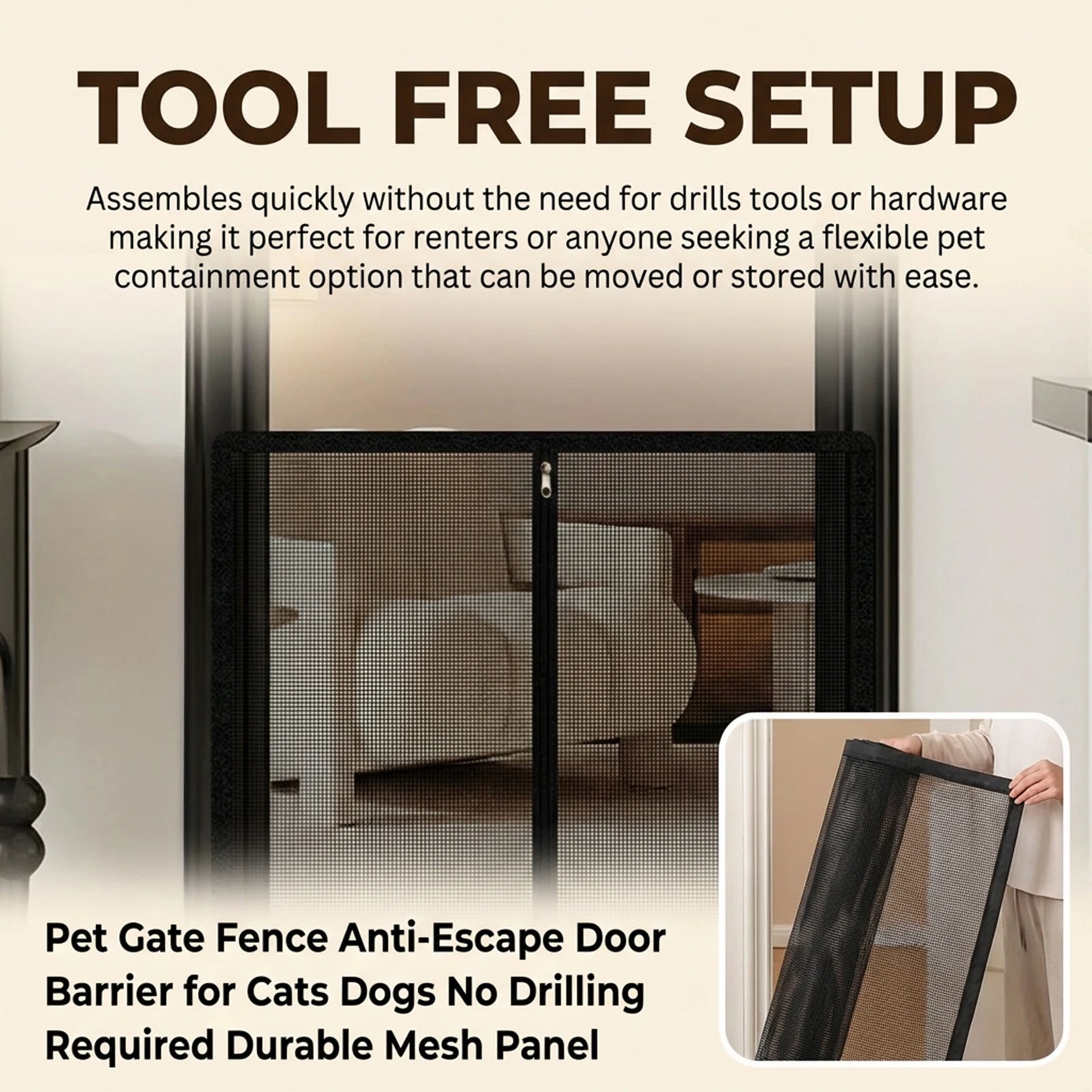 No-Drill Mesh Pet Gate — Anti-Escape Door & Stair Barrier – alternate view 6 of 8