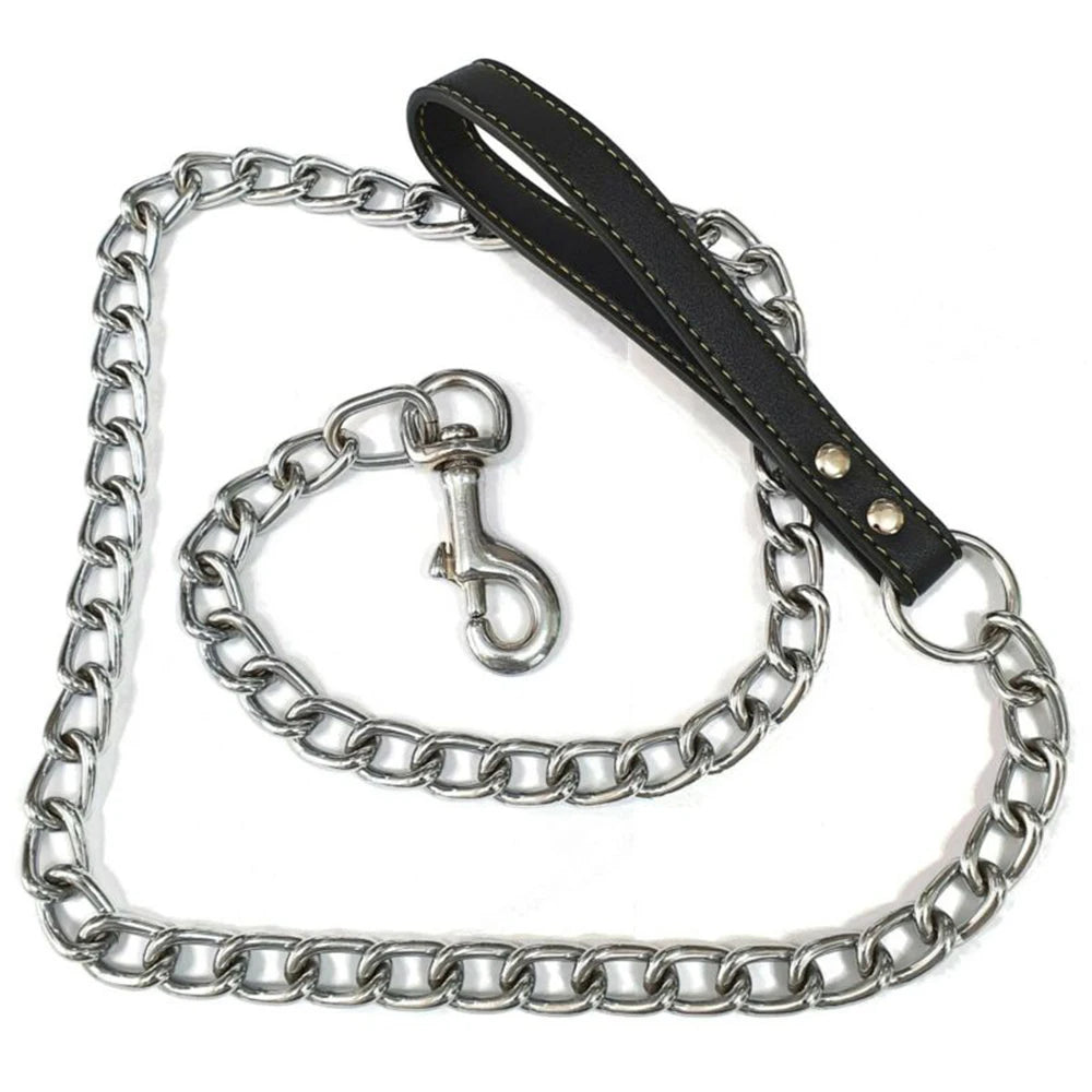 Heavy-Duty Metal Chain Dog Leash with Leather-Style Handle – alternate view 3 of 6