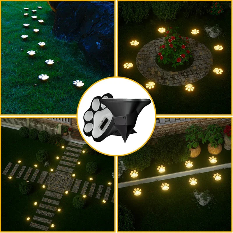 Solarbetriebene Pfotenabdruck-Gartenleuchten (4er-Pack) – alternate view 3 of 8