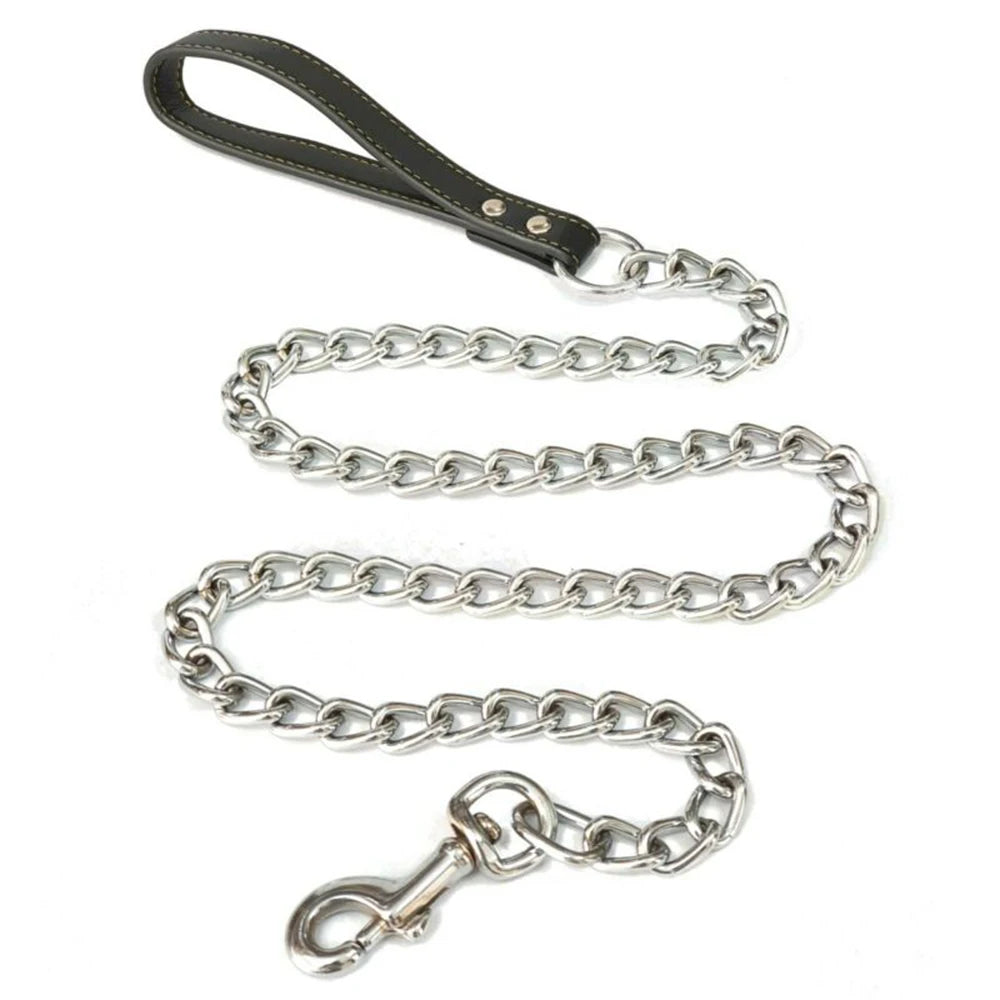 Heavy-Duty Metal Chain Dog Leash with Leather-Style Handle – alternate view 2 of 6
