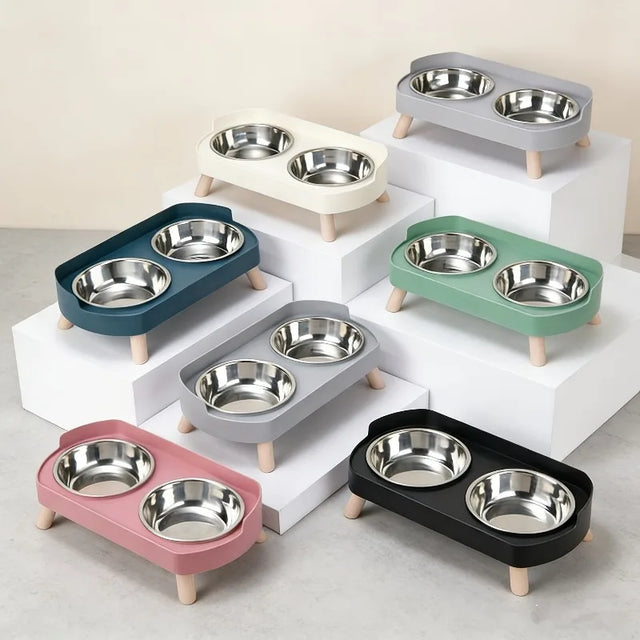 Elevated Anti-Vomiting Pet Bowl Set for Cats & Small Dogs