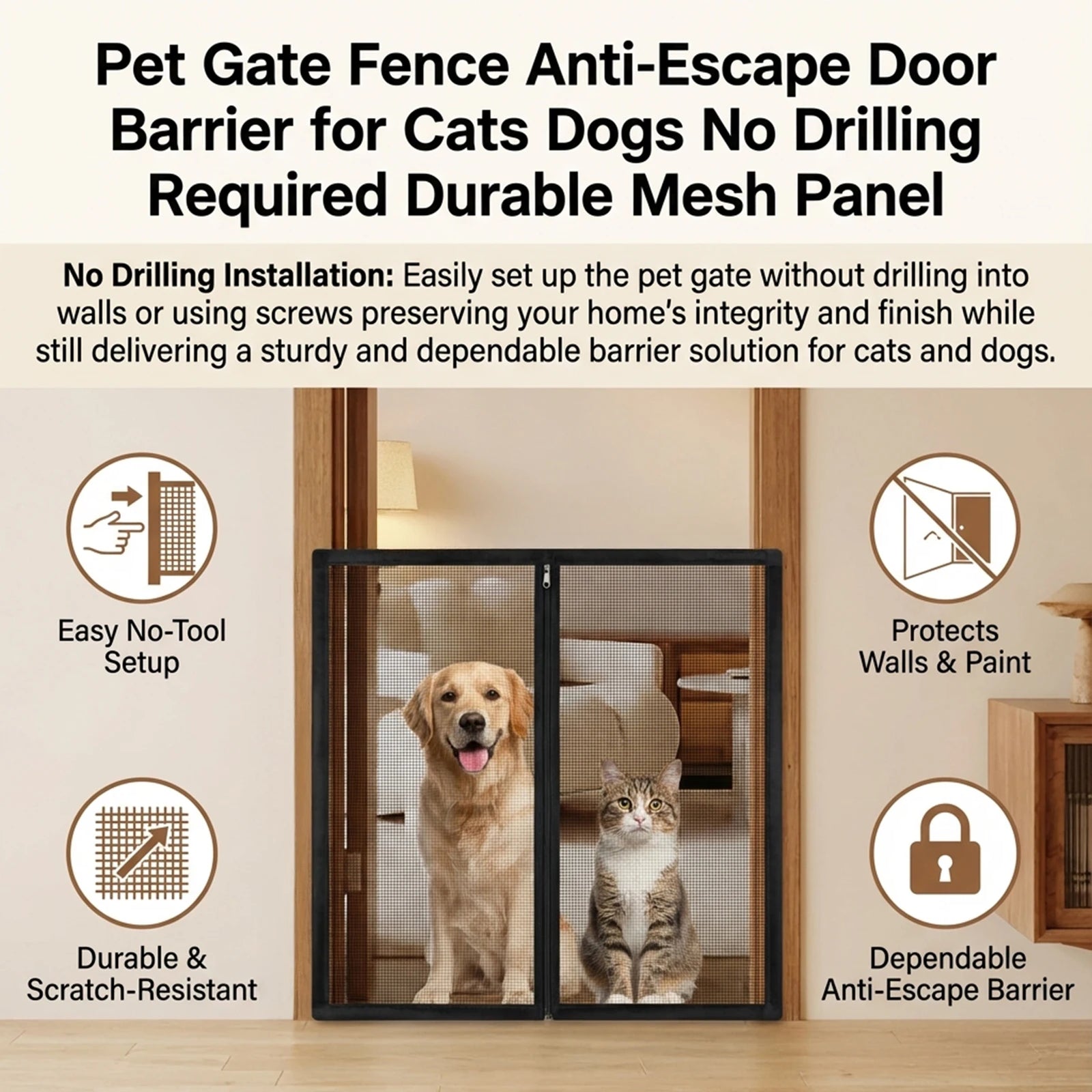 No-Drill Mesh Pet Gate — Anti-Escape Door & Stair Barrier – alternate view 4 of 8
